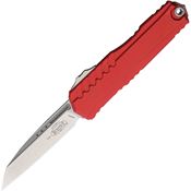 Microtech 124110RD Auto Cypher II Stonewash Single Edge Wharncliff OTF Knife Red Handles