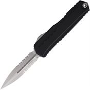 Microtech 124211 Auto Cypher II Stonewash Part Serrated Double Edge Dagger OTF Knife Black Handles