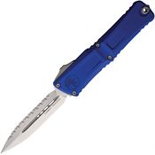 Microtech 114212NA Auto Combat Troodon Gen III Stonewash Serrated Double Edge Dagger OFT Knife Navy Blue Handles