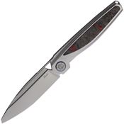 Rike BAIDITRCF Baidi-T Tanto Linerlock Knife Gray/Red Carbon Fiber Handles