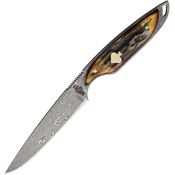 Rough Rider 2532 StreamlineDamascus Fixed Blade Knife Cinnamon Jigged Bone Handles