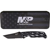 Smith & Wesson P1208875 Black Part Serrated Tanto Linerlock Knife American Patriot Handles