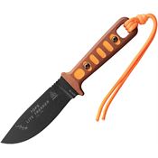 TOPS TLTHO Lite Trekker Black Fixed Blade Knife Orange Accents Brown Micarta Handles