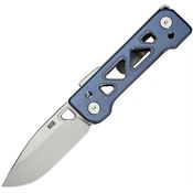 We 240014 Tyro Stonewash Drop Point Superlock Knife Blue Handles