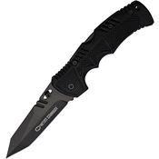 WithArmour 049BK 049 Black Tanto Lockback Knife Black Finger Grooved Handles