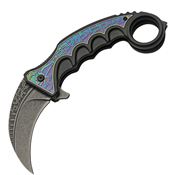 Rite Edge 300612RB Assist Open Gothic Black Stonewash Karambit Linerlock Knife Black/Spectrum Handles