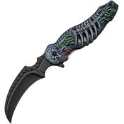 Rite Edge 300308BL Assist Open Black Linerlock Knife Blue Skull Handles