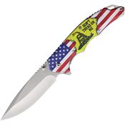 Rough Rider 2686 Assist Open Linerlock Knife Don't Tread On Me/American Flag Handles