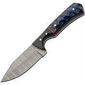 Damascus 1404BL Damascus Skinner Fixed Blade Knife Blue/Black Wood Handles