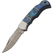 Damascus 1402BL Damascus Clip Point Lockback Knife Blue Handles