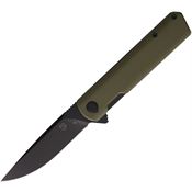 Se7en Plus 240506OD Hera Black D2 Carbon Steel Drop Point Linerlock Knife Green G10 Handles