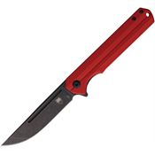 Cobratec SLGRED Streamline Black Stonewash D2 Carbon Steel Linerlock Knife OD Red G10 Handles