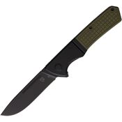 Se7en Plus 240507OD Lizard Black D2 Carbon Steel Drop Point Linerlock Knife Green G10 Handles