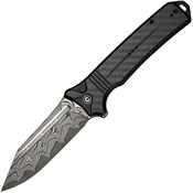 Civivi 23080DS1 Neurohaptic Damascus Clip Point Button Lock Knife Black G10/Carbon Fiber Handles