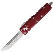 Microtech 23311MR Auto UTX-85 Stonewash Part Serrated Tanto OTF Knife Merlot Handles