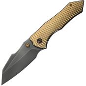 We 240103 High-Fin XL Stonewash Framelock Knife Gold Handles