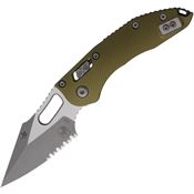 Microtech 16782 Stitch Apocalyptic Part Serrated Single Edge Ram Lok Knife OD Green Fluted Handles