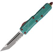 Microtech 23311BH Auto UTX-85 Apocalyptic Part Serrated Tanto OTF Knife Teal Battleworn Handles