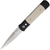 Pro Tech 951 Auto Godfather Satin Spear Point Button Lock Knife Black/Ivory Micarta Handles