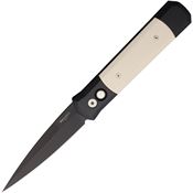 Pro Tech 952 Auto Godfather Black Spear Point Button Lock Knife Black/Ivory Micarta Handles