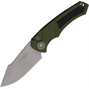 Heretic 0483AGRN Auto Pariah Bead Blast MagnaCut Drop Point Button Lock Knife OD Green Handles