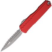 Microtech 124212APRD Auto Cypher II Apocalyptic Serrated Double Edge Dagger OTF Knife Red Handles