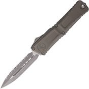 Microtech 114212APNC Auto Combat Troodon Gen III Apocalyptic Serrated Double Edge Dagger OTF Knife Gray Handles