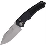 Heretic 0483A Auto Pariah Bead Blast MagnaCut Drop Point Button Lock Knife Black Handles