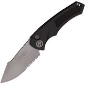 Heretic 0483B Auto Pariah Serrated Bead Blast MagnaCut Drop Point Button Lock Knife Black Handles