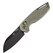 Tenable 1022V2 Model 6 Black Stonewash Sheepfoot CrossBar Lock Knife Green Micarta Handles