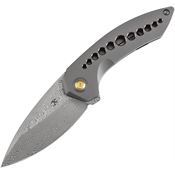 Kansept 1077A2 ODD 21 Damascus Drop Point Framelock Knife Gray Handles