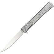 Ocaso 10ESS Solstice Satin Linerlock Knife Scroll Engraved Gray Handles