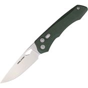 Real Steel 7131GM Griffin Pro Stonewash Button Lock Knife Green Micarta Handles