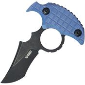 Kubey 404C Stheno Black Stonewash Push Dagger Fixed Blade Knife Blue Micarta Handles