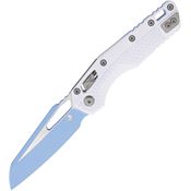 Microtech 210T1PMCWHY7 MSI Blue Sheepsfoot Ram-Lok Knife White Handles