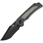 Kansept 1122A1 Fermi Black Stonewash Recurve Linerlock Knife Green Micarta Handles