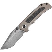 Kansept 1122A2 Fermi Damascus Recurve Linerlock Knife Titantium/Dark Matter Glow Carbon Fiber Handles