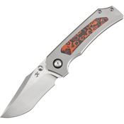 Kansept 1122A3 Fermi Stonewash Flat Ground Recurve Linerlock Knife Gray Titanium/Mars Valley Carbon Fiber Handles