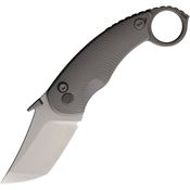 Cavol 10DW Kobra Stonewash Tanto Karambit Button Lock Knife Dark Gray Handles