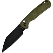 CJRB 1945BGN Pyrite Light Black Wharncliffe Button Lock Knife Green FRN Handles