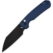 CJRB 1945LBBU Large Pyrite Light Black Wharncliffe Button Lock Knife Blue FRN Handles