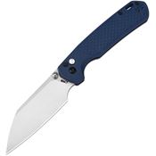 CJRB 1945LBU Large Pyrite Light Stonewash Wharncliffe Button Lock Knife Blue FRN Handles