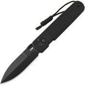 CJRB 1951BBK Locust Black Spear Point Button Lock Knife Black Textured G10 Handles