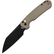 CJRB 1945LBDE Large Pyrite Light Black Wharncliffe Button Lock Knife Flat Dark Earth FRN Handles