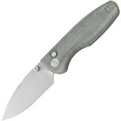 CMB 19A Predator Stonewash Drop Point Button Lock Knife OD Green Micarta Handles