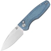 CMB 19D Predator Stonewash Drop Point Button Lock Knife Blue Micarta Handles