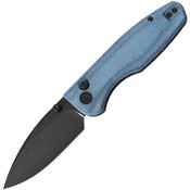 CMB 19E Predator Black Stonewash Drop Point Button Lock Knife Blue Micarta Handles