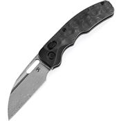 Kansept 1094V1 Vivid Damascus Wharncliffe Crossbar Lock Knife Stonewash Titanium/Rose Carbon Fiber Handles