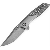 Kansept 1081A1 Deadite Damascus Clip Point Framelock Knife Carbon Fiber Handles