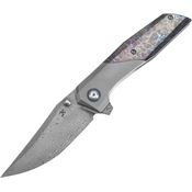 Kansept 1081A2 Deadite Damascus Clip Point Framelock Knife Lightning Handles